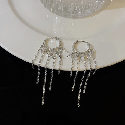 Silver Needle Exquisite Full Diamond Long Fringe Earrings Women-Jewearrings