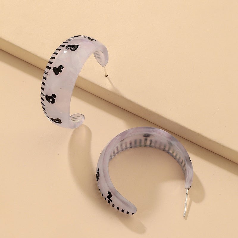 Silver Needle Fashion Acrylic Engraving Ruler C-shaped Fun Earrings-Jewearrings