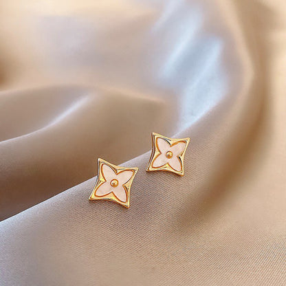 Silver Needle Flower Geometric Square Stud Earrings Trendy-Jewearrings