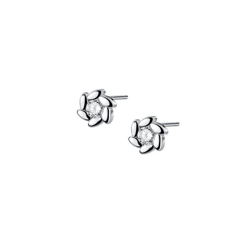 Silver Needle Flower Stud Earrings Light Luxury Minority Design Sense-Jewearrings