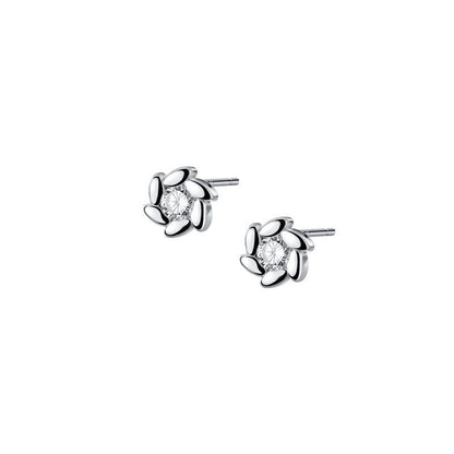 Silver Needle Flower Stud Earrings Light Luxury Minority Design Sense-Jewearrings