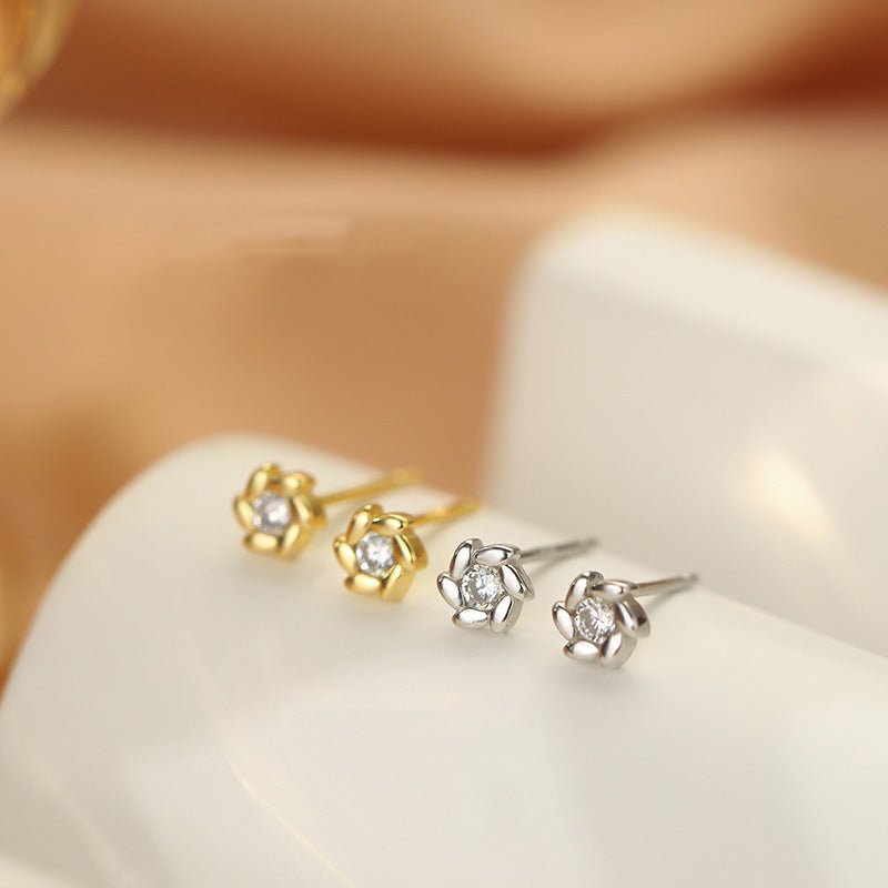 Silver Needle Flower Stud Earrings Light Luxury Minority Design Sense-Jewearrings