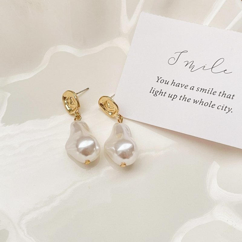 Silver Needle French Retro Baroque Shaped Pearl Earrings-Jewearrings