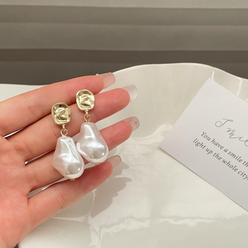 Silver Needle French Retro Baroque Shaped Pearl Earrings-Jewearrings