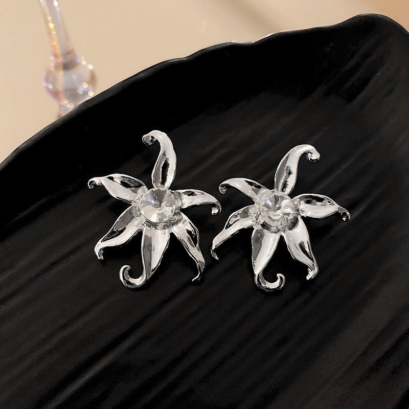 Silver Needle Frosty Wind Diamond Flower Stud Earrings-Jewearrings