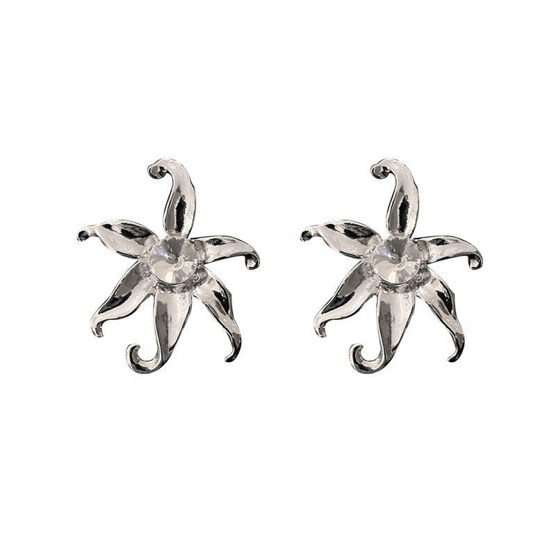 Silver Needle Frosty Wind Diamond Flower Stud Earrings-Jewearrings