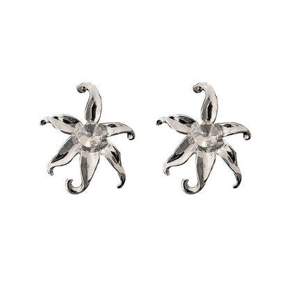 Silver Needle Frosty Wind Diamond Flower Stud Earrings-Jewearrings