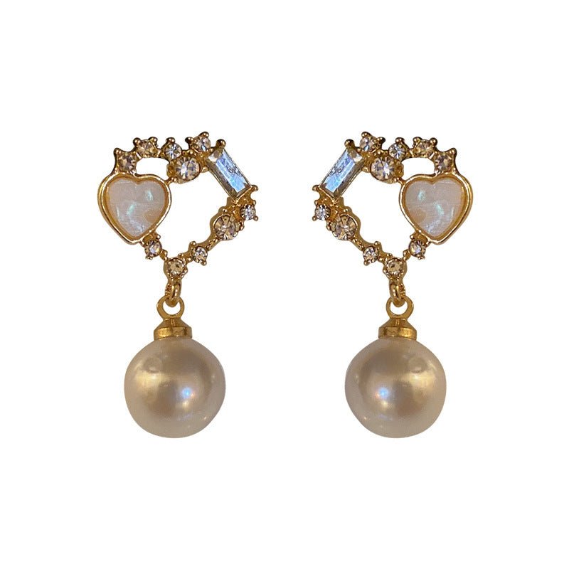 Silver Needle Korea Double Love Diamond Pearl Earrings-Jewearrings