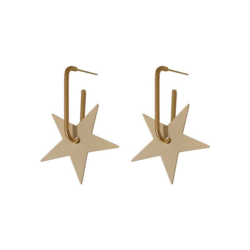 Silver Needle Korean White Big Five-pointed Star Earrings Simple-Jewearrings