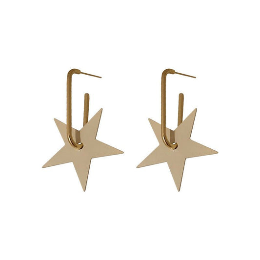 Silver Needle Korean White Big Five-pointed Star Earrings Simple-Jewearrings