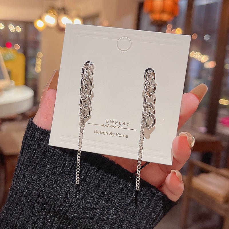 Silver Needle Long Fringed Zircon Earrings-Jewearrings