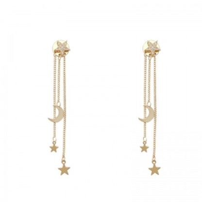 Silver Needle Long Star Moon Earrings Zircon Personality-Jewearrings