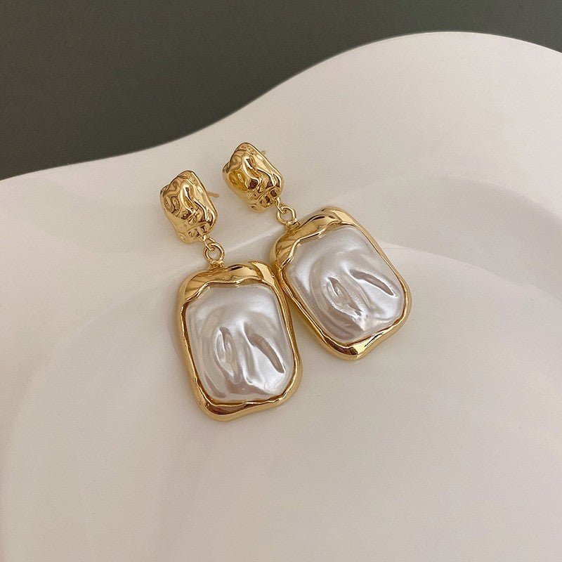 Silver Needle Medieval Pleated Baroque Pearl Earrings-Jewearrings