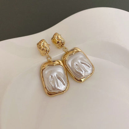 Silver Needle Medieval Pleated Baroque Pearl Earrings-Jewearrings