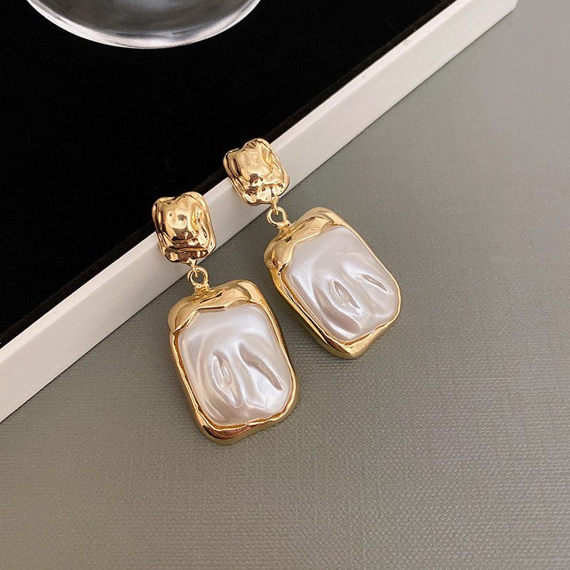 Silver Needle Medieval Pleated Baroque Pearl Earrings-Jewearrings