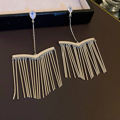 Silver Needle Metal Long Fringe Earrings-Jewearrings