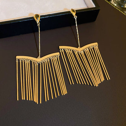 Silver Needle Metal Long Fringe Earrings-Jewearrings