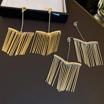 Silver Needle Metal Long Fringe Earrings-Jewearrings