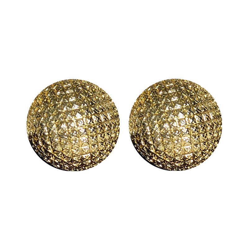 Silver Needle Metal Semicircle Diamond Plaid Large Stud Earrings-Jewearrings