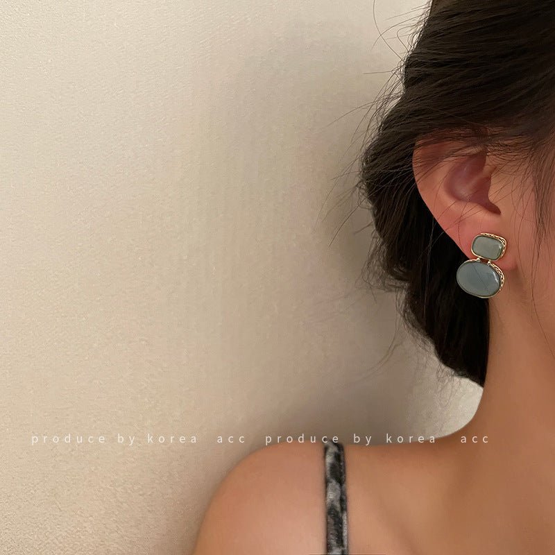 Silver Needle Opal Earrings Retro Elegant Long Simple Earrings-Jewearrings