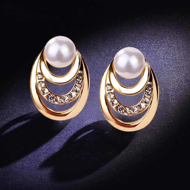 Silver Needle Pearl Tassel Hollow Geometry Long Earrings-Jewearrings