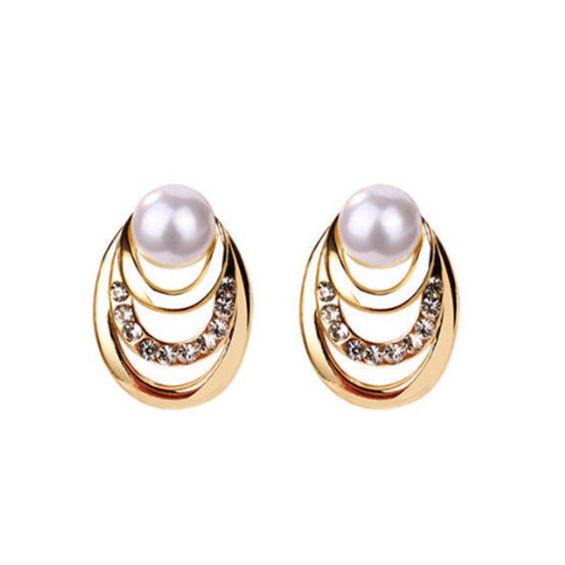 Silver Needle Pearl Tassel Hollow Geometry Long Earrings-Jewearrings