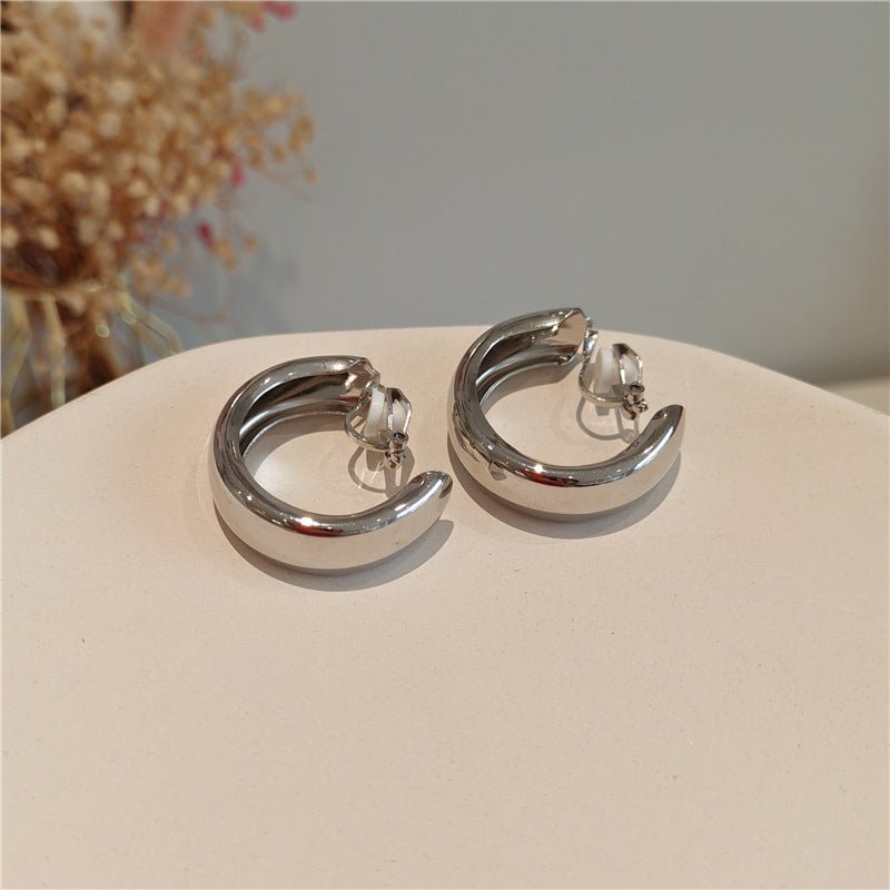 Silver Needle Personality Big Ear Ring Metal Mirror Earrings-Jewearrings