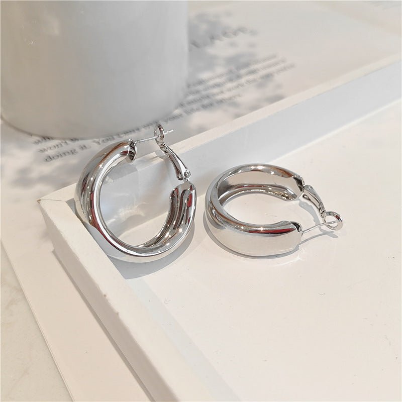 Silver Needle Personality Big Ear Ring Metal Mirror Earrings-Jewearrings