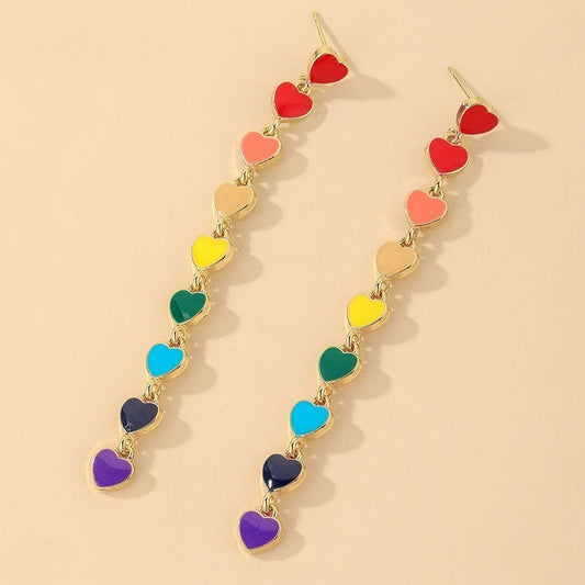 Silver Needle Personality Color Oil Drop Love Long Earrings-Jewearrings