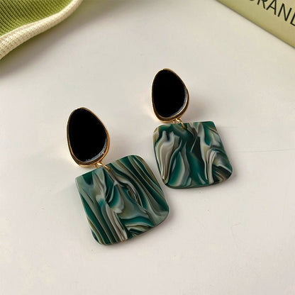 Silver Needle Printed Acrylic Earrings Geometric Square-Jewearrings