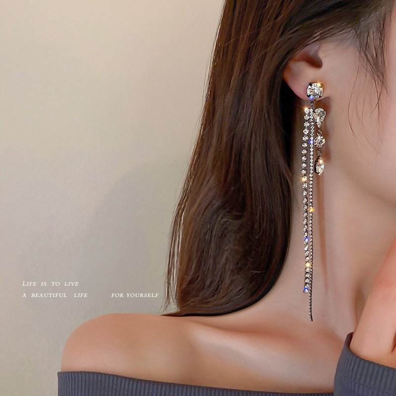 Silver Needle Retro Diamond Tassel Earrings Women Long Exaggerated-Jewearrings