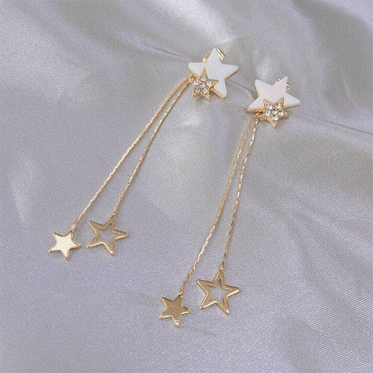 Silver Needle Star Tassel Earrings Long Earrings Fashion Personality Earrings-Jewearrings