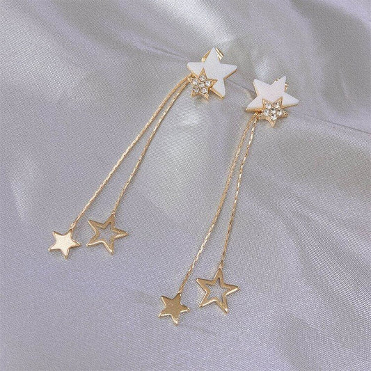 Silver Needle Star Tassel Earrings Long Earrings Fashion Personality Earrings-Jewearrings