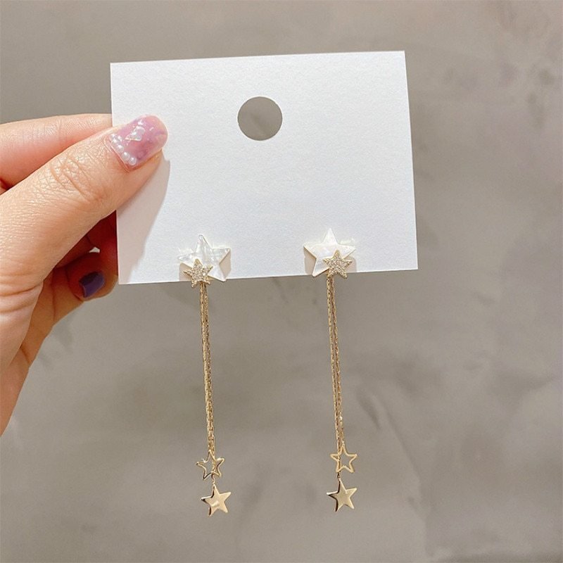 Silver Needle Star Tassel Earrings Long Earrings Fashion Personality Earrings-Jewearrings