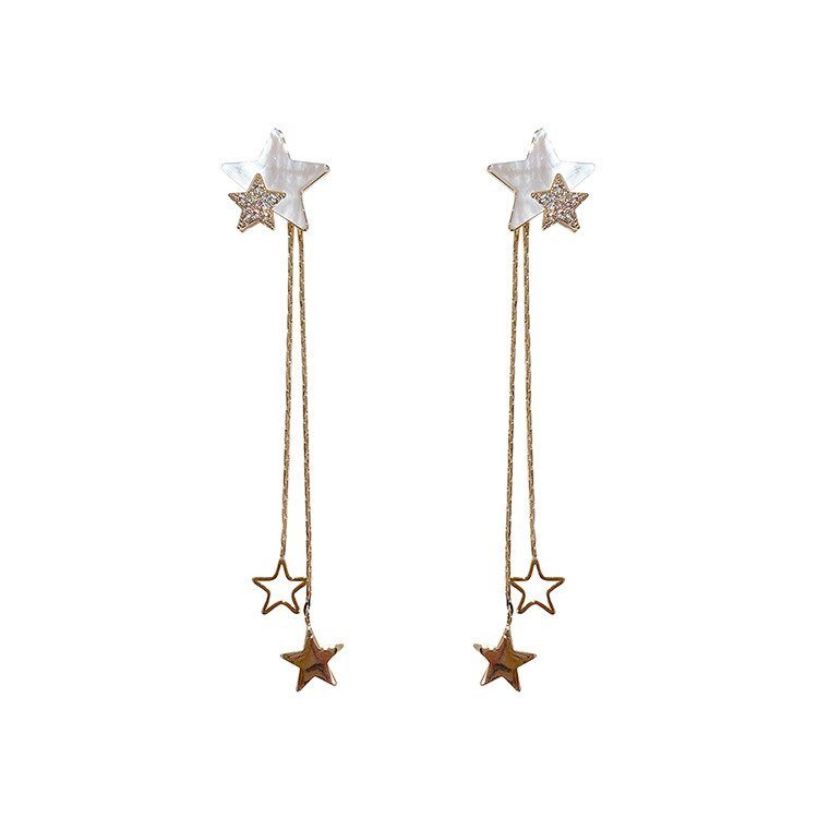 Silver Needle Star Tassel Earrings Long Earrings Fashion Personality Earrings-Jewearrings