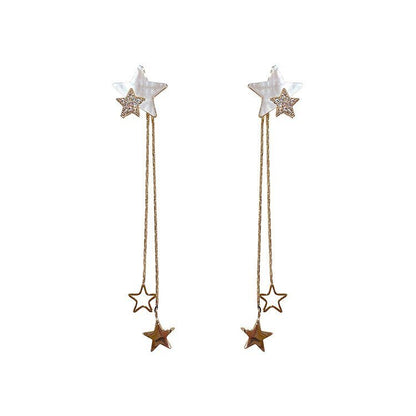 Silver Needle Star Tassel Earrings Long Earrings Fashion Personality Earrings-Jewearrings