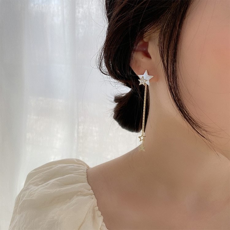 Silver Needle Star Tassel Earrings Long Earrings Fashion Personality Earrings-Jewearrings