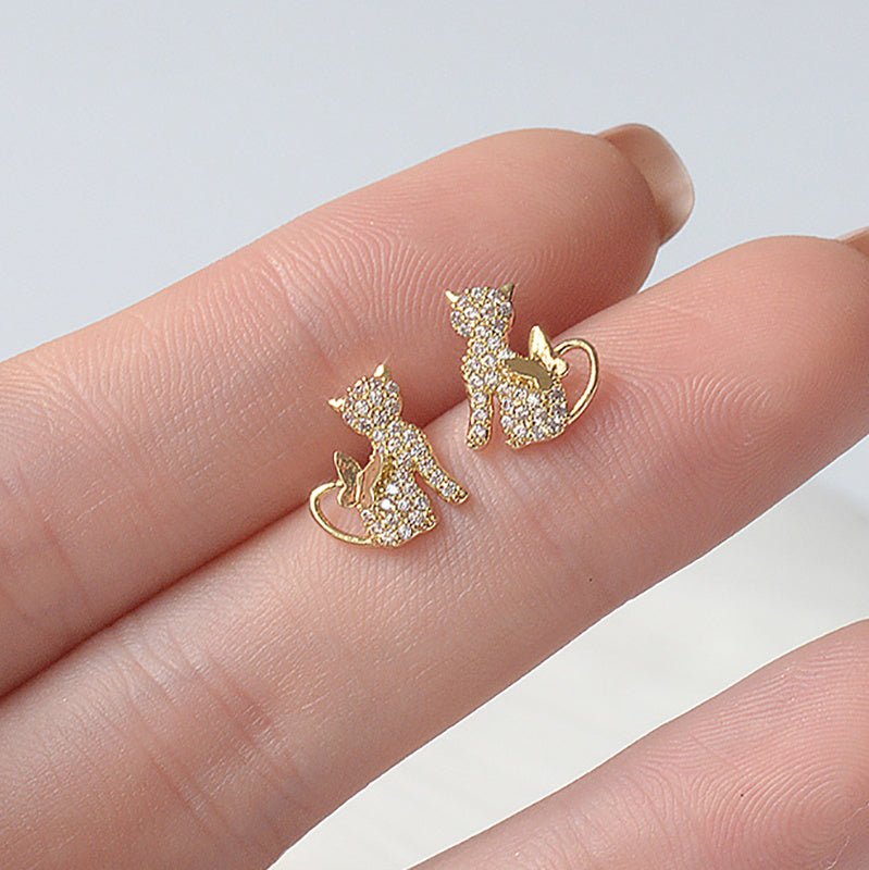 Silver Needle Stud Earrings Diamond Gold Earring Stud Earrings Cute-Jewearrings