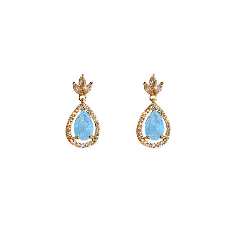 Silver Needle Water Drop Micro-set Zircon Crystal Earrings-Jewearrings