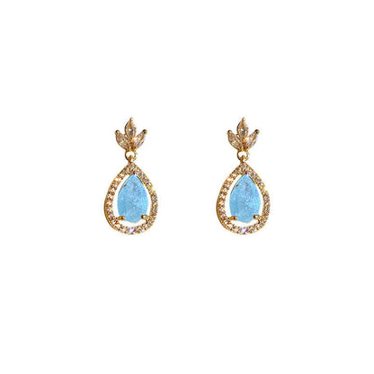 Silver Needle Water Drop Micro-set Zircon Crystal Earrings-Jewearrings