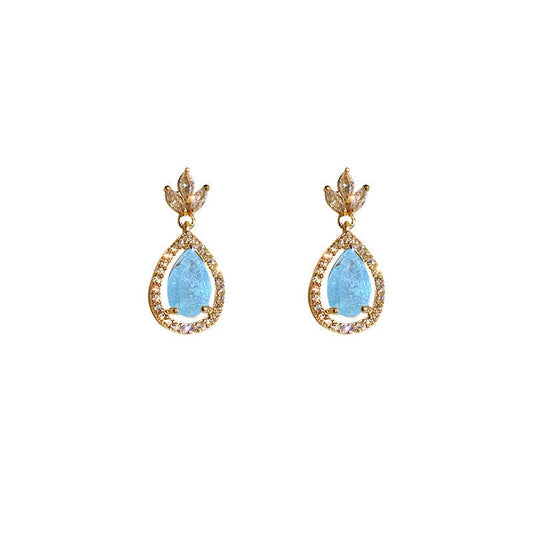 Silver Needle Water Drop Micro-set Zircon Crystal Earrings-Jewearrings