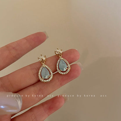 Silver Needle Water Drop Micro-set Zircon Crystal Earrings-Jewearrings