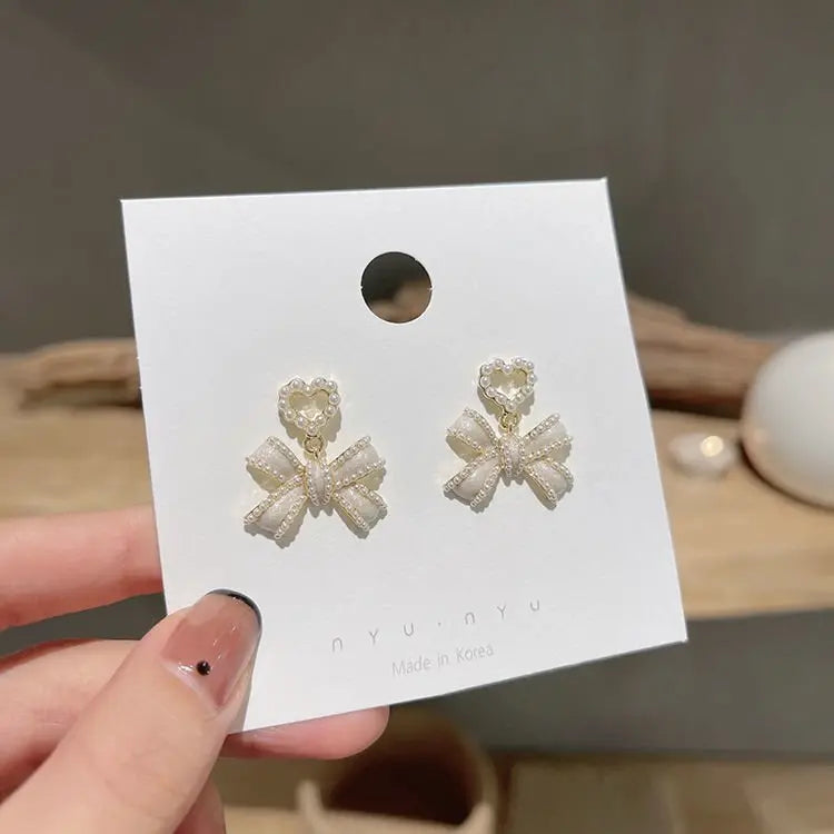 Silver Pearl Bow Earrings | Cute & Elegant-Jewearrings