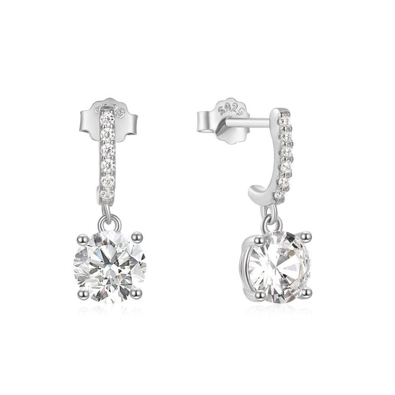 Silver Personality Four-claw Zircon With Diamond Stud Earrings-Jewearrings