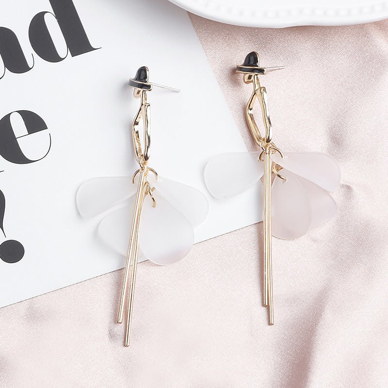 Silver Pin Ballerina Long Stud Earrings-Jewearrings