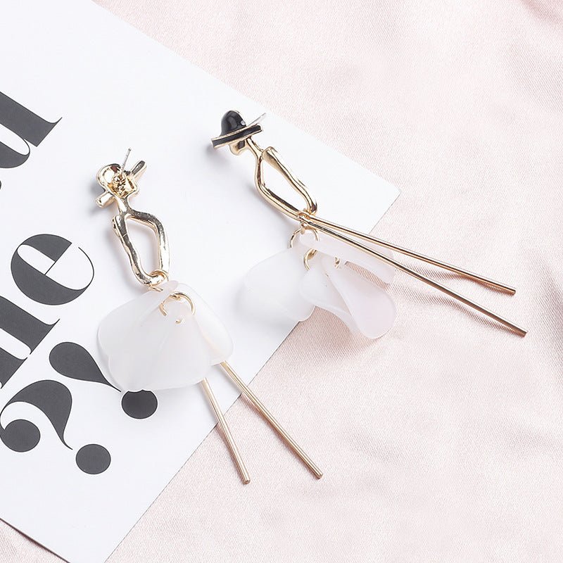 Silver Pin Ballerina Long Stud Earrings-Jewearrings