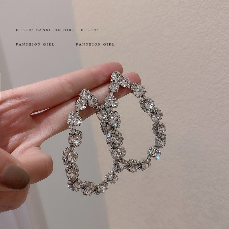 Silver Pin Full Diamond Drop Earrings Exaggerated Temperament-Jewearrings