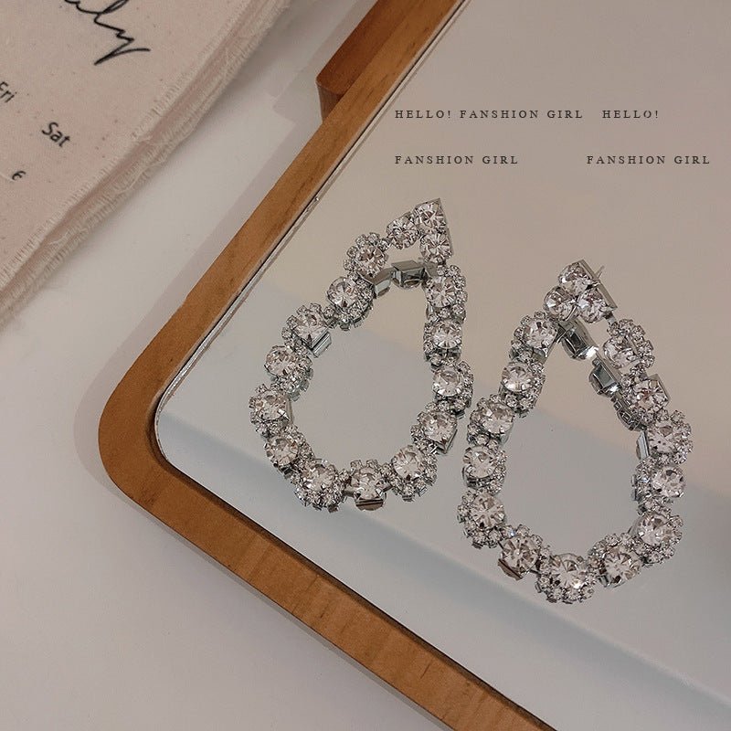 Silver Pin Full Diamond Drop Earrings Exaggerated Temperament-Jewearrings