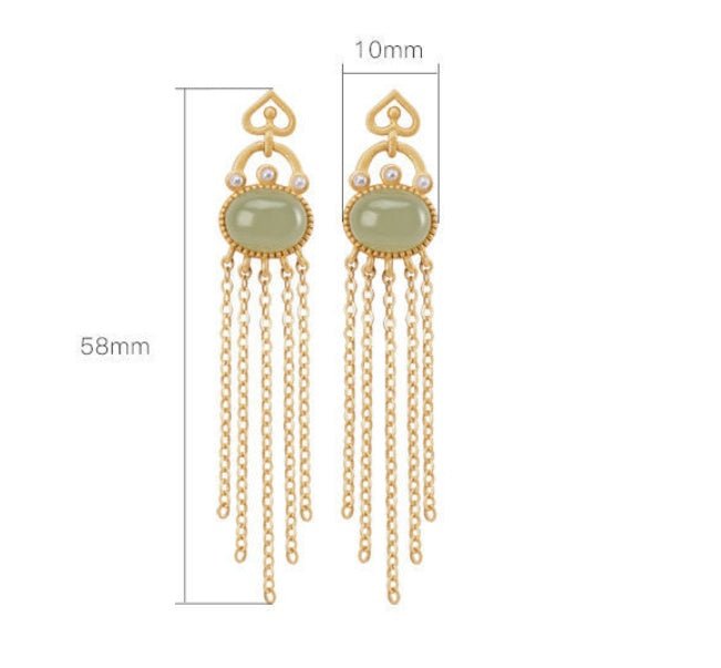 Silver-plated Hetian Jade Temperament Long Tassel Earrings-Jewearrings