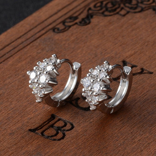 Silver Plated Korean Style European And American Fashion Diamond Stud Earrings-Jewearrings